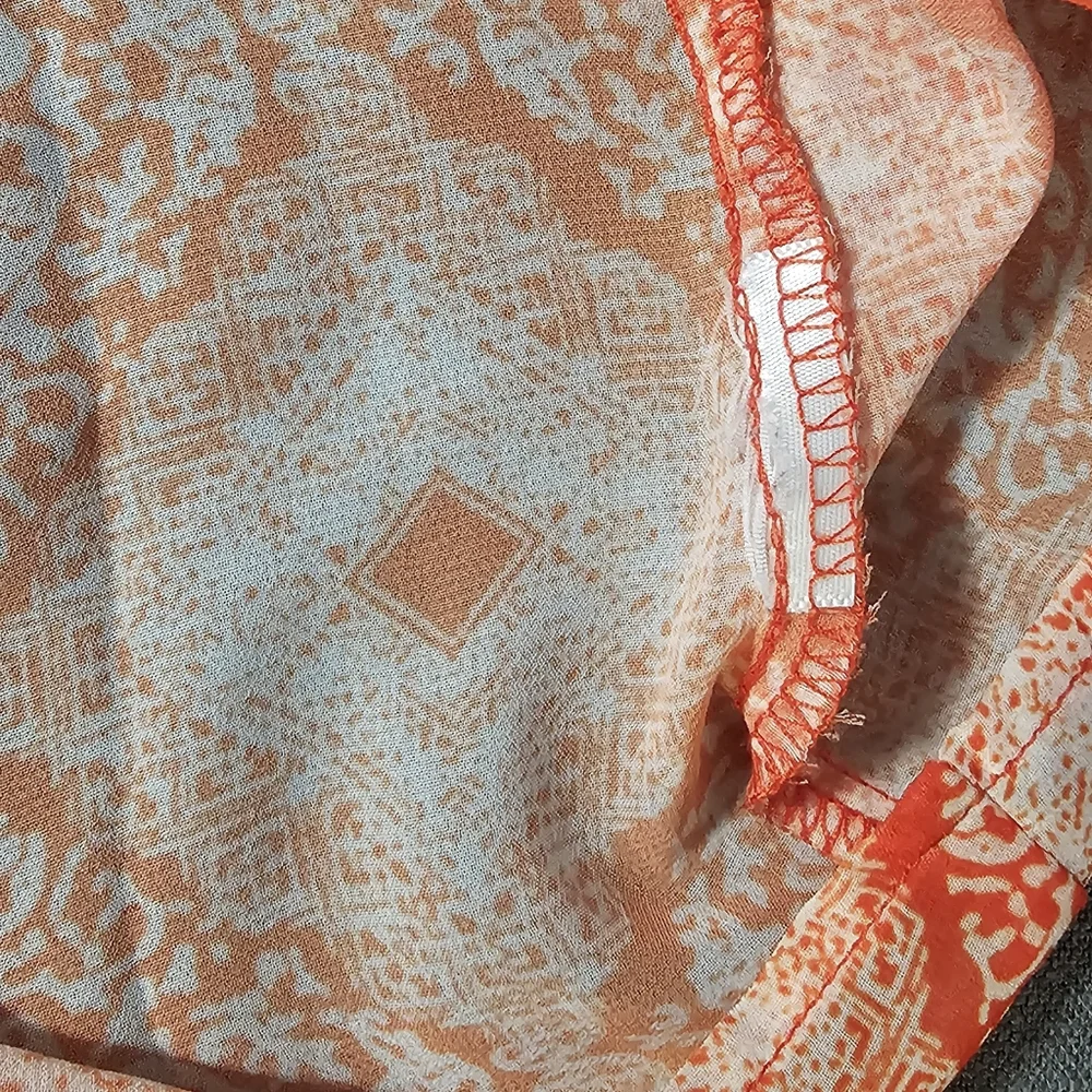 Kut From The Kloth | Orange Geometric Sheer Button Down Blouse - Picture 5 of 10
